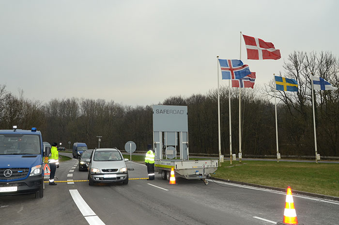 Grænsekontrollen ved den dansk-tyske grænse er forlænget med 20 dage. Indtil videre reagerer bilisterne positivt på grænsekontrollen. Foto Tove Hansen